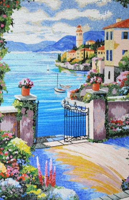 Mediterranean View Mosaic Mural